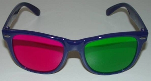 Trioscopic green-magenta anaglyph glasses