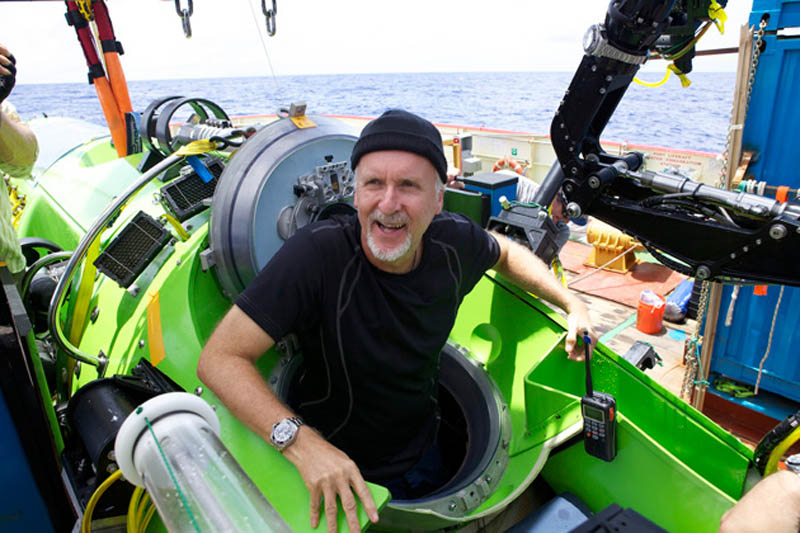 James Cameron out of Deep Sea Challenger torpedo submersible